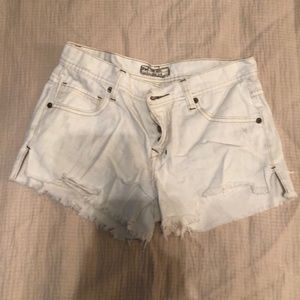 Free People White Distressed Denim Shorts